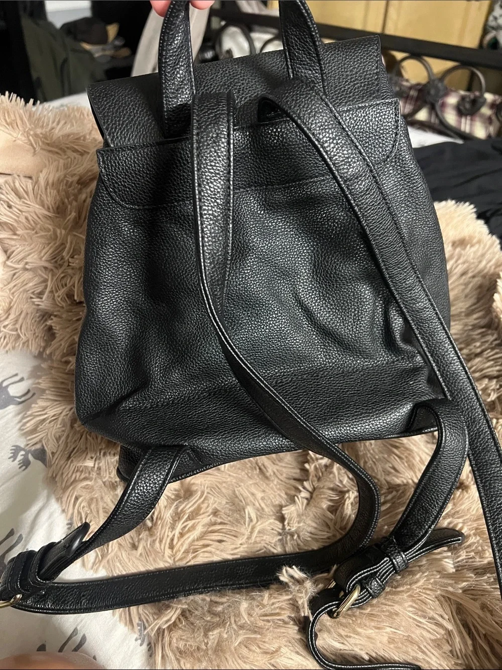 Forever 21 Black Tassel Drawstring Backpack